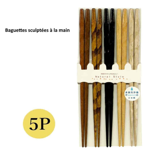 Set de 5 Paires de Baguettes - Bois Uni