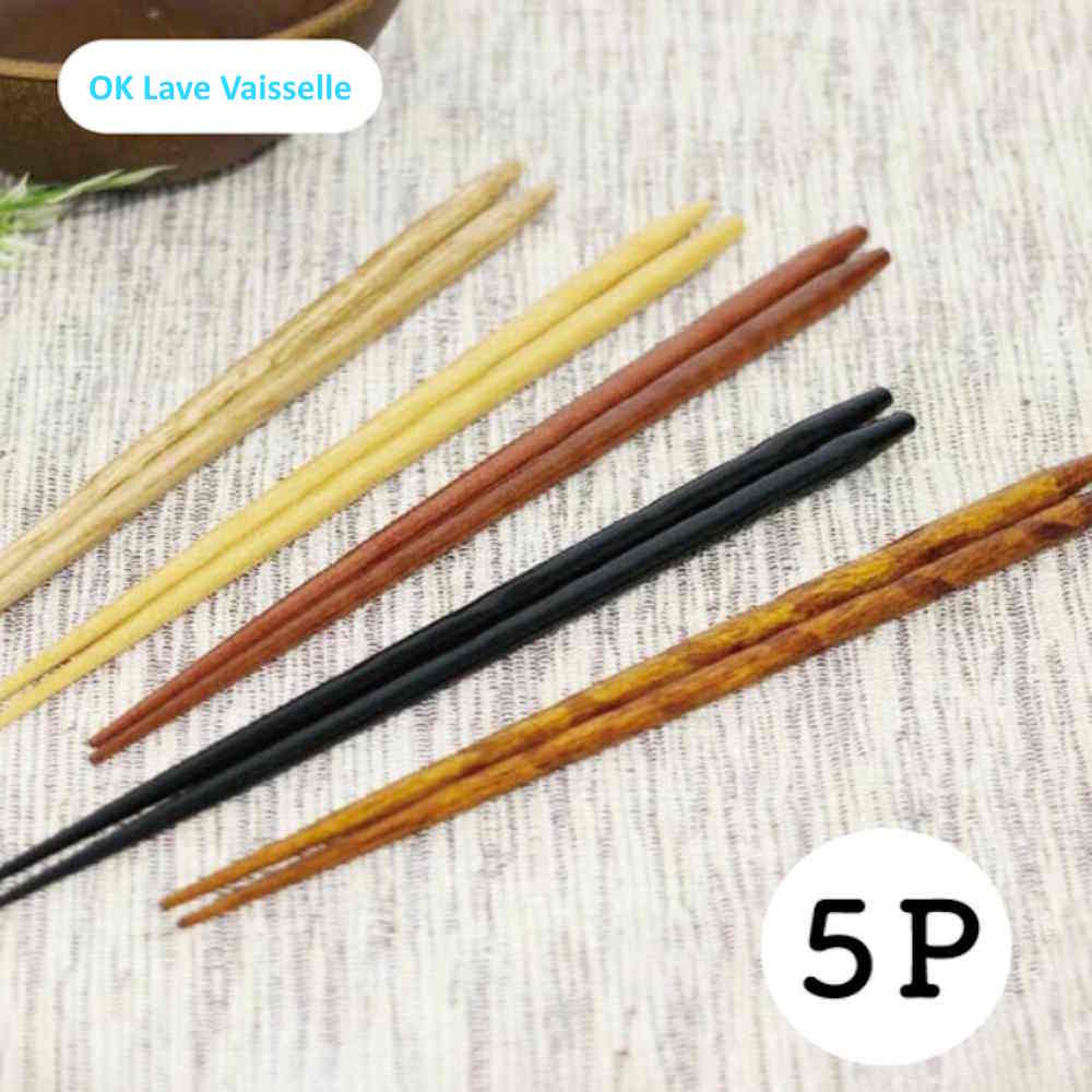 Set de 5 Paires de Baguettes - Bois Uni