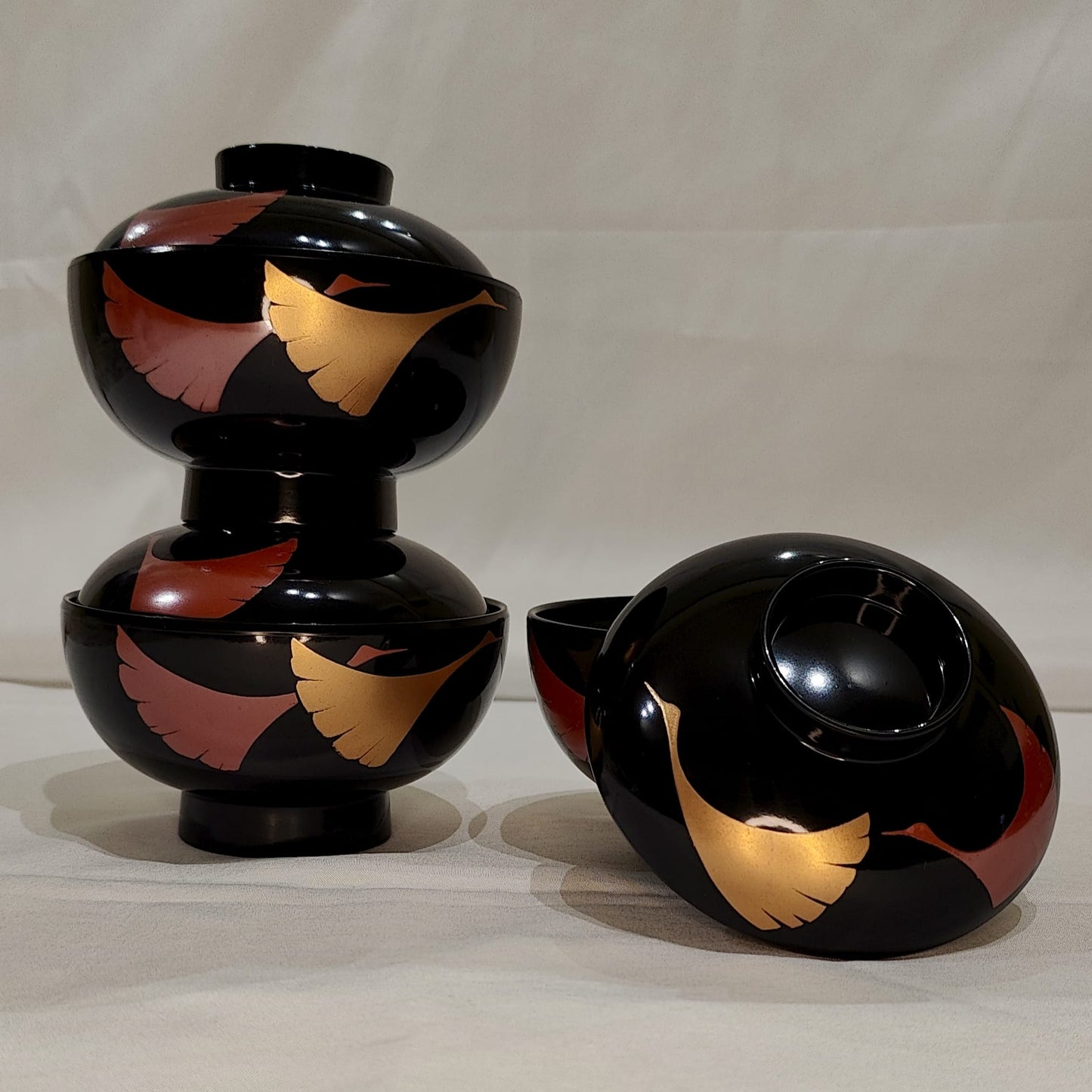 Set de 5 Bols Laqués avec Couvercle / Vintage