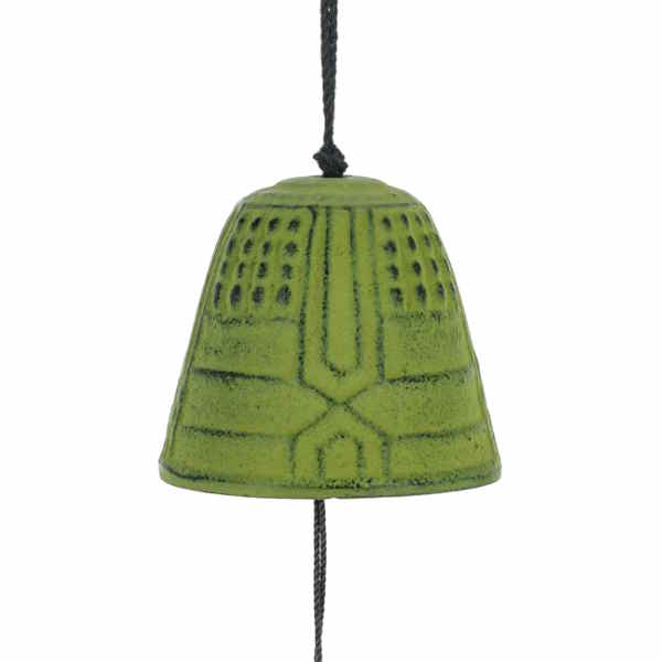 Furin clochette japonaise en céramique verte avec motifs gravés