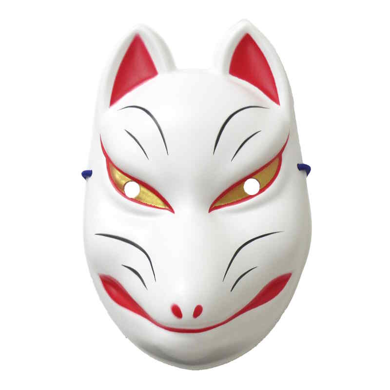 Masque de renard Kitsune japonais blanc avec détails rouges et dorés