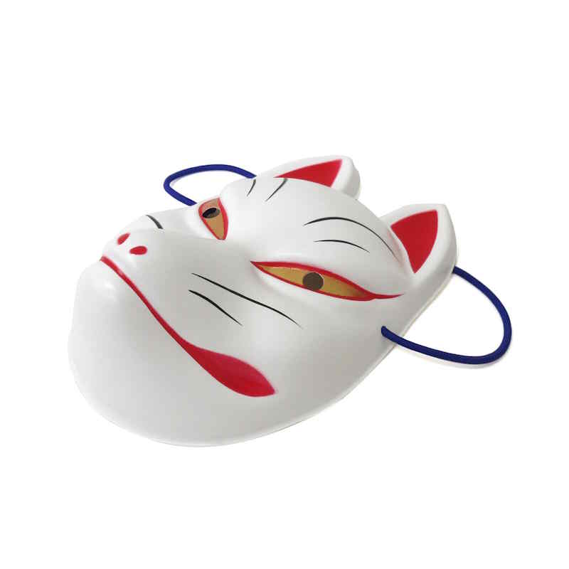 Masque japonais traditionnel Kitsune blanc avec détails rouges