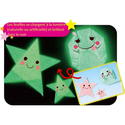 Papier Origami - 5 feuilles phosphorescentes