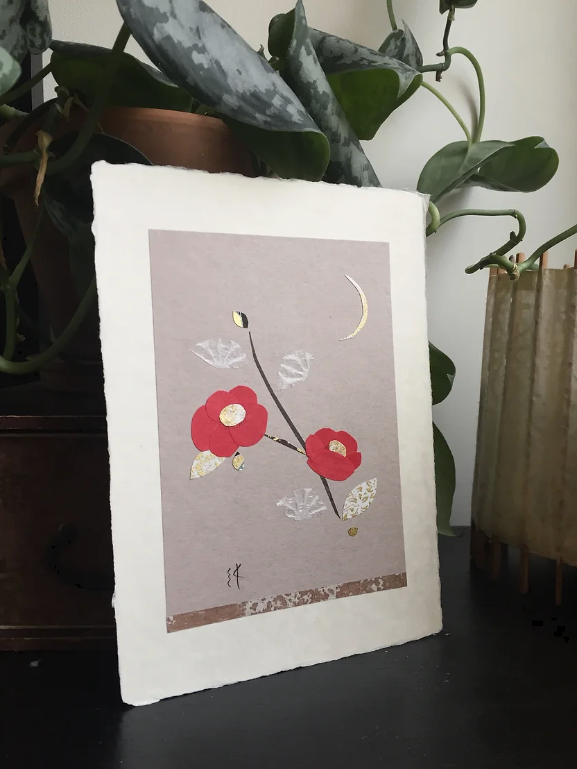 Tableau Camélia Lune - Artisanat Japonais