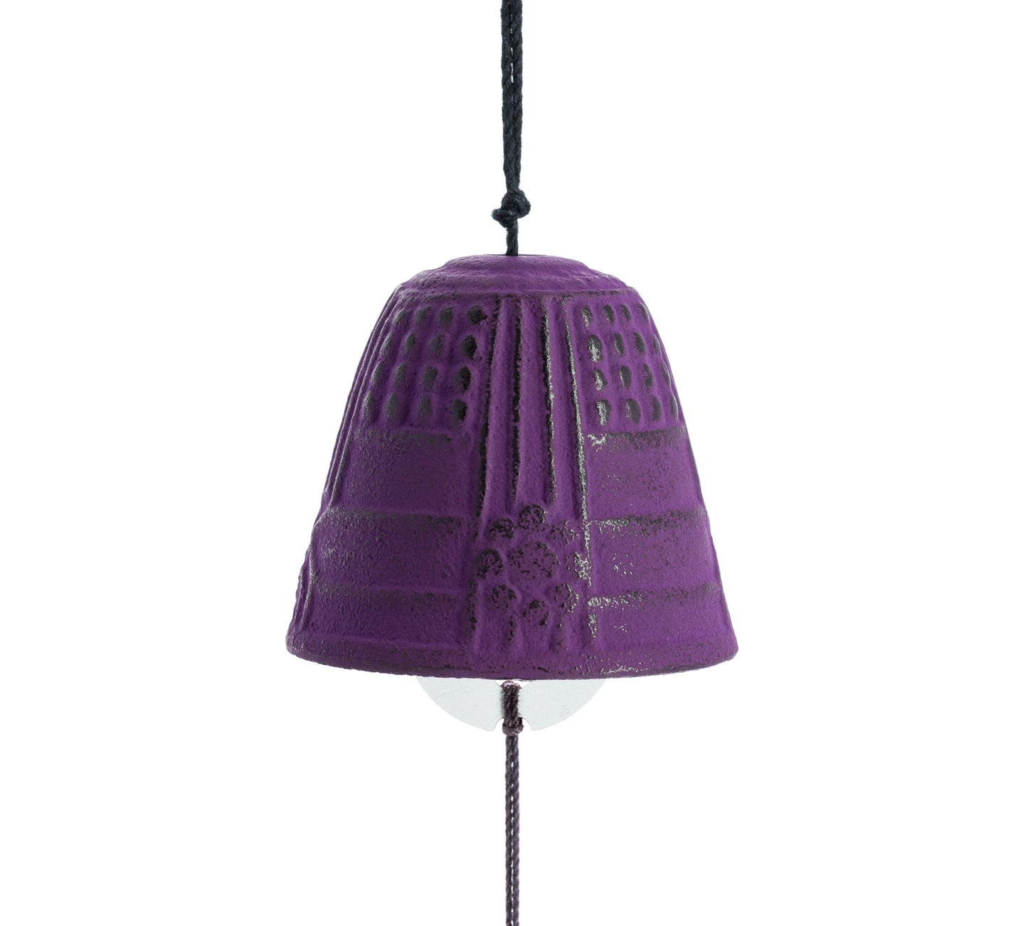 Furin cloche japonaise en céramique violette avec motifs ciselés