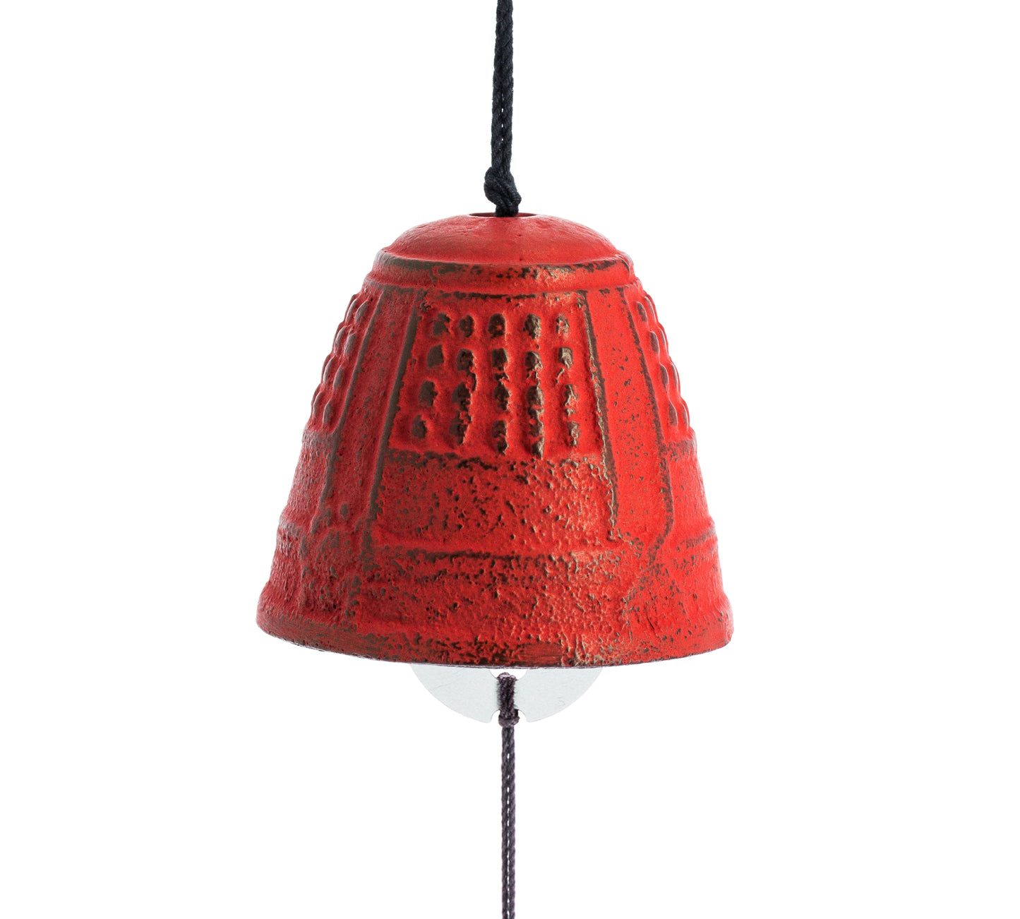 Cloche à vent japonaise Furin en terre cuite rouge avec texture artisanale