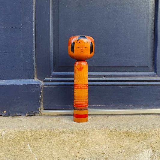 Poupée Kokeshi XL - Rayures et Fleurs / Vintage