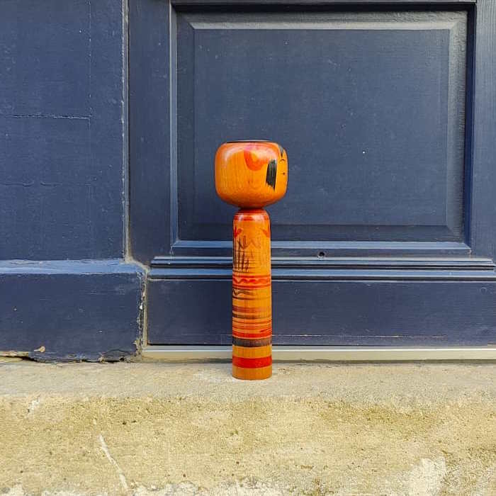 Poupée Kokeshi XL - Rayures et Fleurs / Vintage